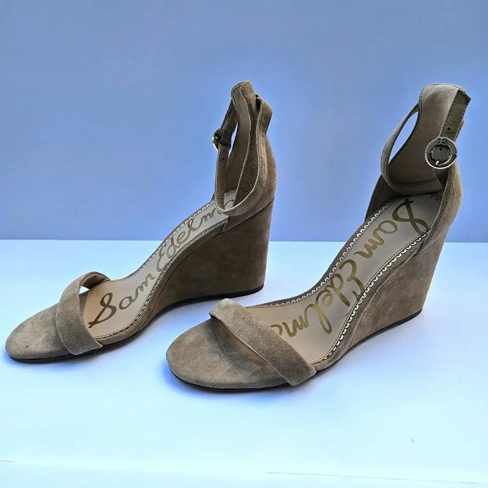 Sam Edelman Yaro Wedge Sandals Tan Suede Size 9 - Picture 4 of 7